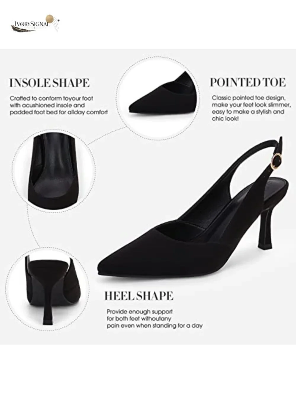 Women's Slingback Kitten Heels Faux Leather Pointed Toe Party Pumps